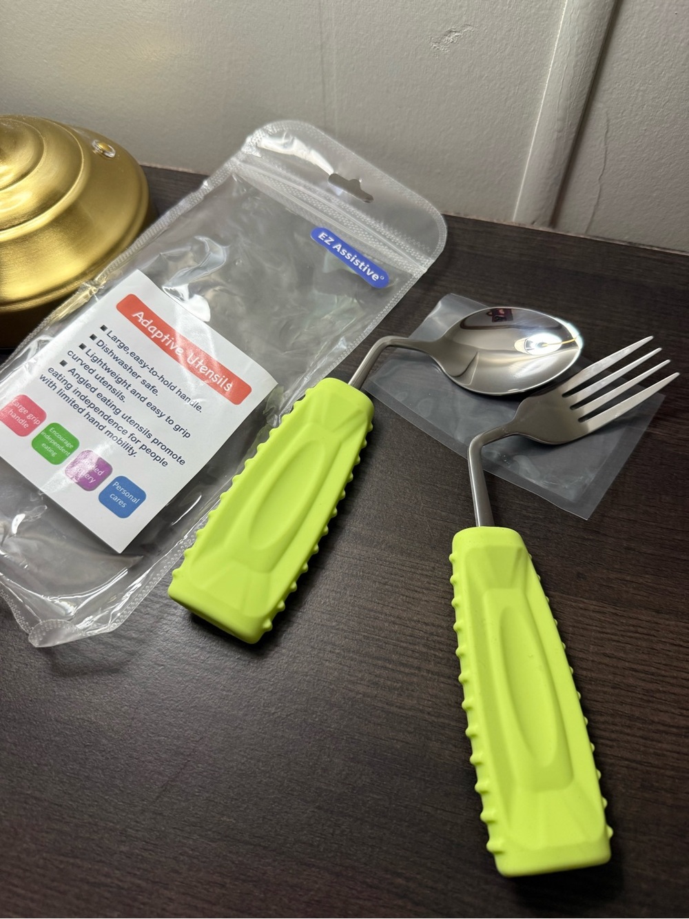 Lime Green Angled Adaptive Fork & Spoon Set